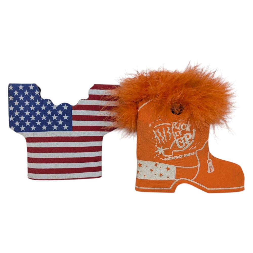 Vintage Beer Can Koozie Holder Western Boot and USA Flag